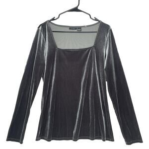 Y2K Velvet Long Sleeve Top Square Neck Gray Stretch Witchy Goth Fairy Grunge‎ M